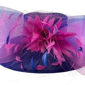 Royal Blue Magenta Pink Sinamay Fascinator Hat Derby Wedding Tea Party Wide Brim